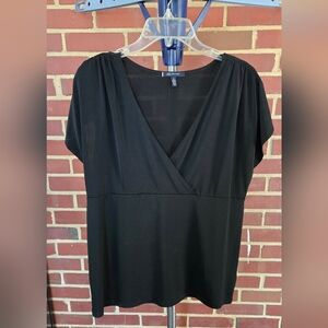 Anne Klein Faux Wrap V-Neck Black Blouse Medium